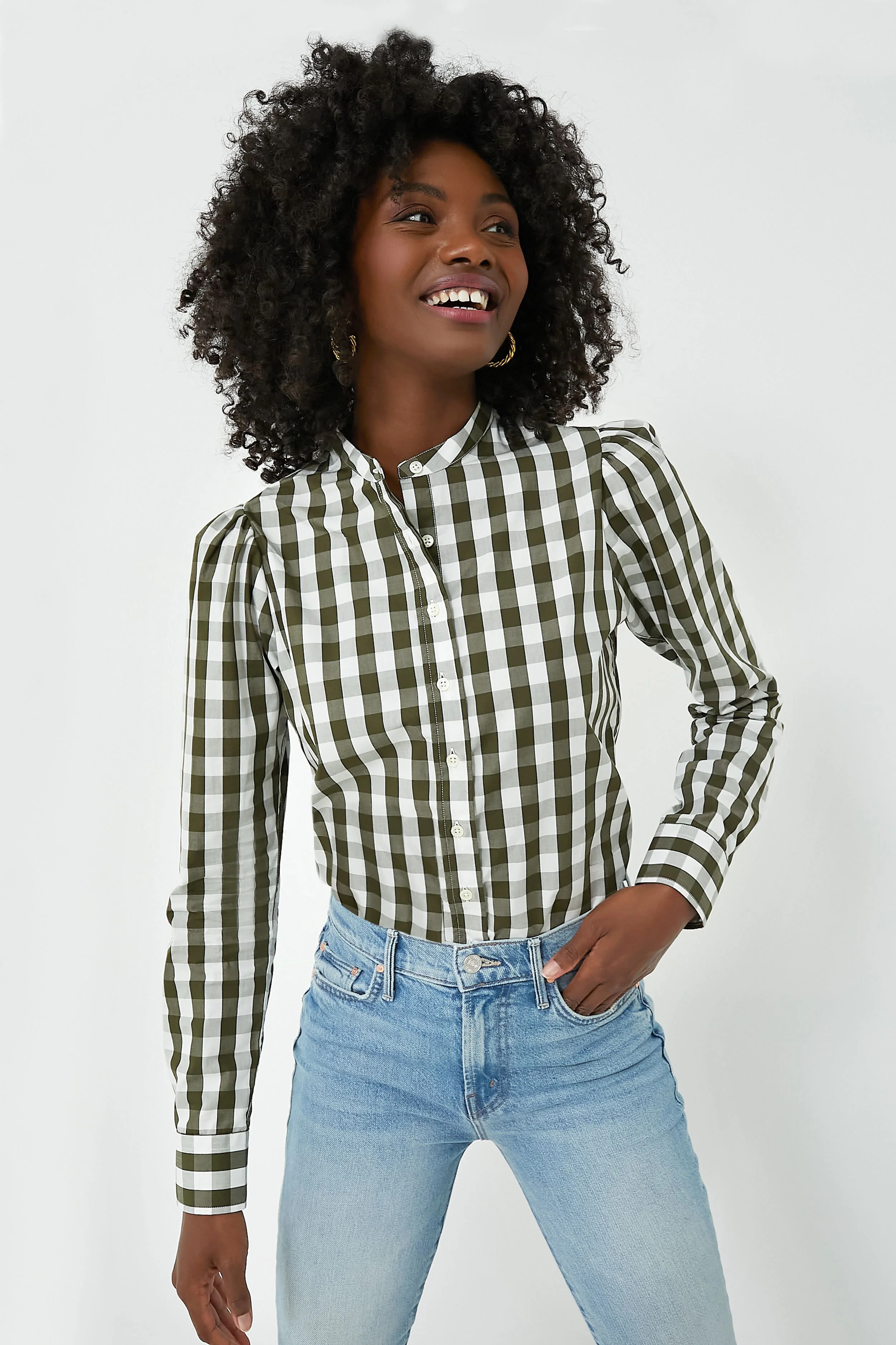 Forest Gingham Puffed Shoulder Shirt | Tuckernuck (US)