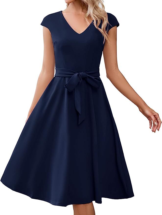 Amazon.com: Women's Stretchy Bridesmaid Dresses Classic Formal Homecoming Prom Dresses with Cap S... | Amazon (US)