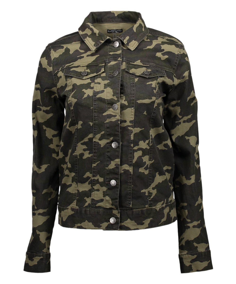 Elliott & Vine Women's Denim Jackets GREEN - Green Camouflage Denim Jacket - Women & Plus | Zulily