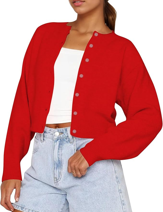 Cioatin Women Y2K Open Front Button Down Crop Sweater Cardigan Long Sleeve Lightweight Knit Pullo... | Amazon (US)