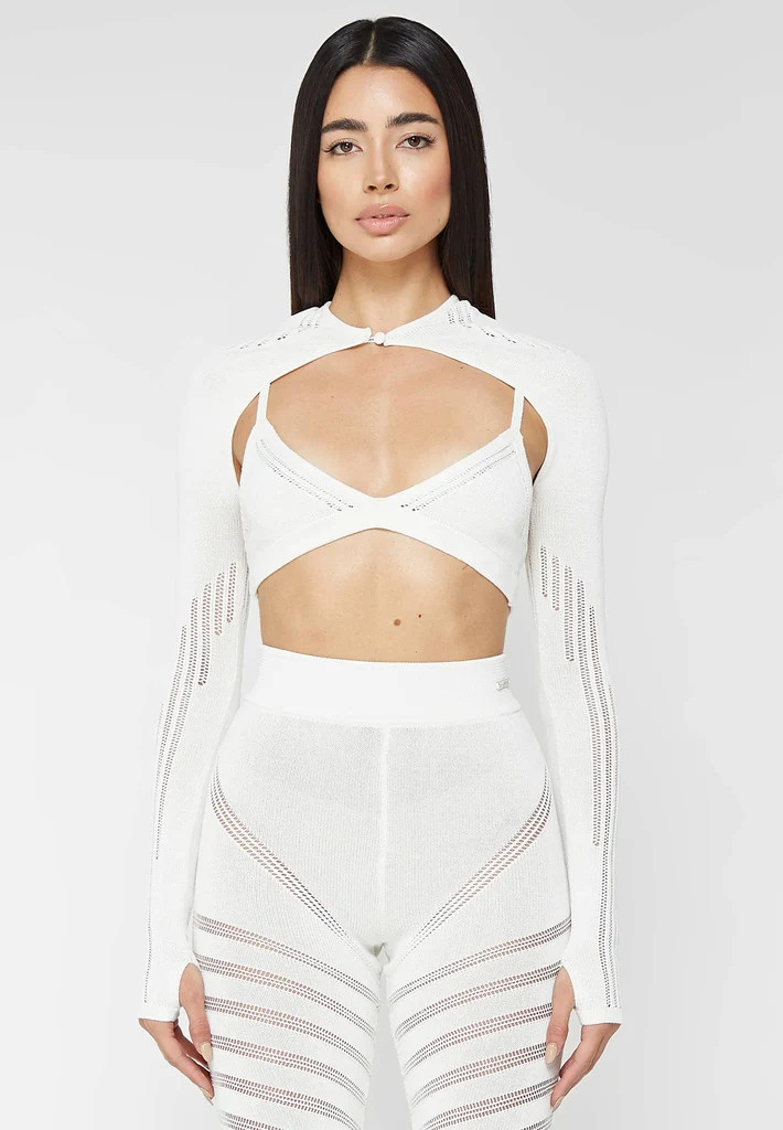 Knitted Sleeve Overlay with Bralette - White | Maniere De Voir
