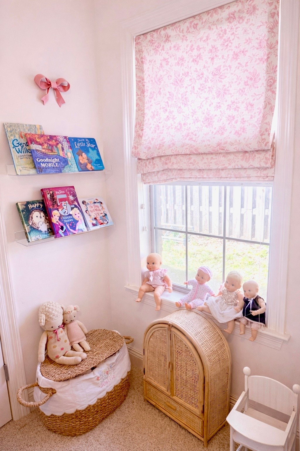 Finally got this corner of the room how I want it! Roman Shade is custom made but linking everything else. The star of this area is the adorable bow! She's local and makes the most beautiful pieces! 

#LTKBaby #LTKKids #LTKHome