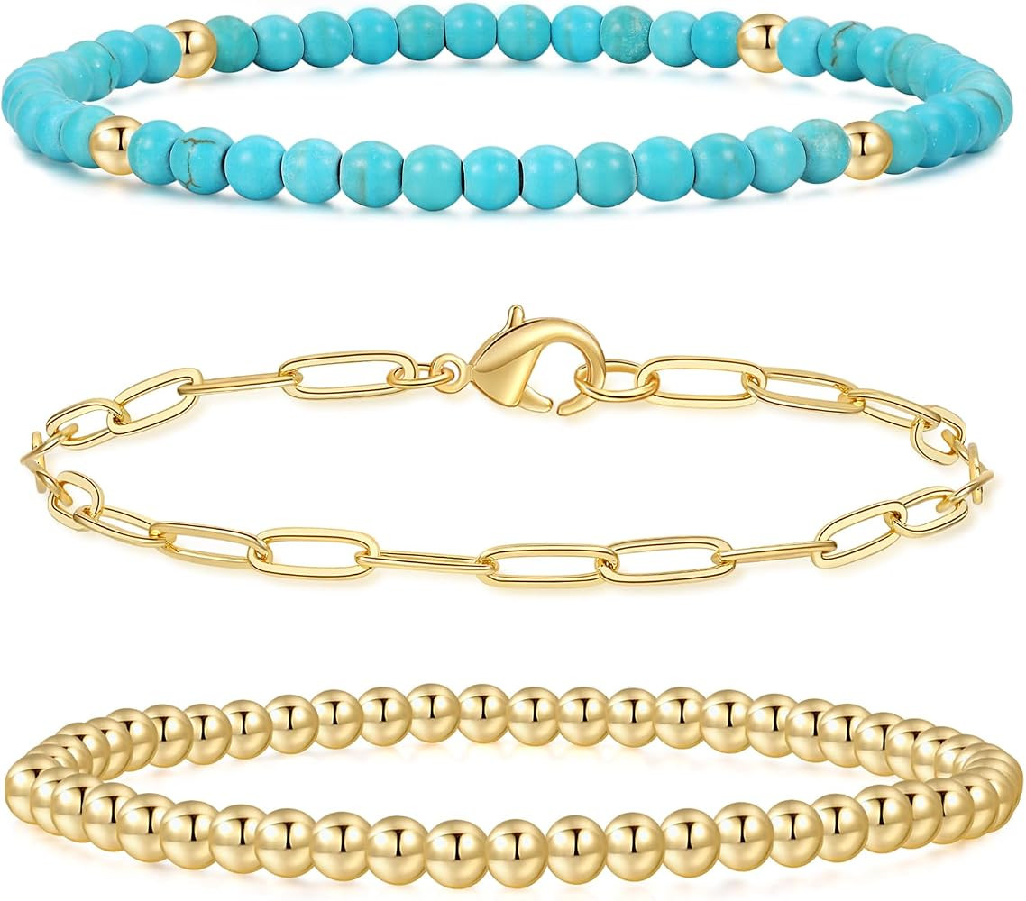 MOROTOLE 5PCS 14K Gold Plated Bracelets Set for Women Men Adjustable Hypoallergenic Stackable Str... | Amazon (CA)