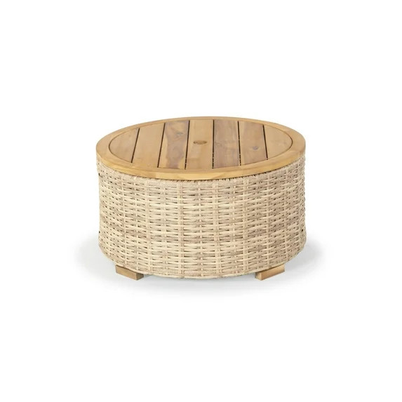 SAFAVIEH Couture Anguilla Outdoor Patio Round Wicker Coffee Table with Storage, Natural | Walmart (US)