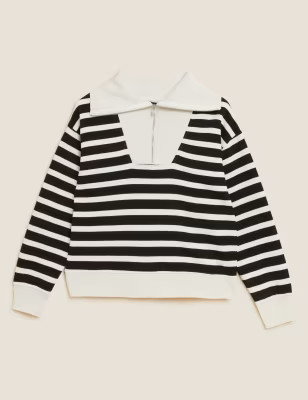 Cotton Rich Striped Collared Sweatshirt | M&S Collection | M&S | Marks & Spencer (UK)