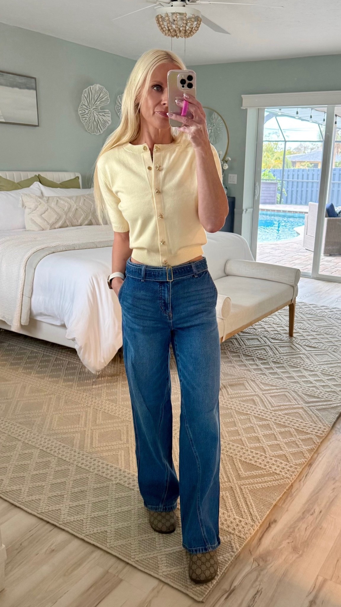 Today’s OOTD. Polished casual? Preppy casual? Not my typical style, I’ll admit, but the gold shell buttons spoke to me. 

#LTKover40 #LTKstyletip #LTKsalealert