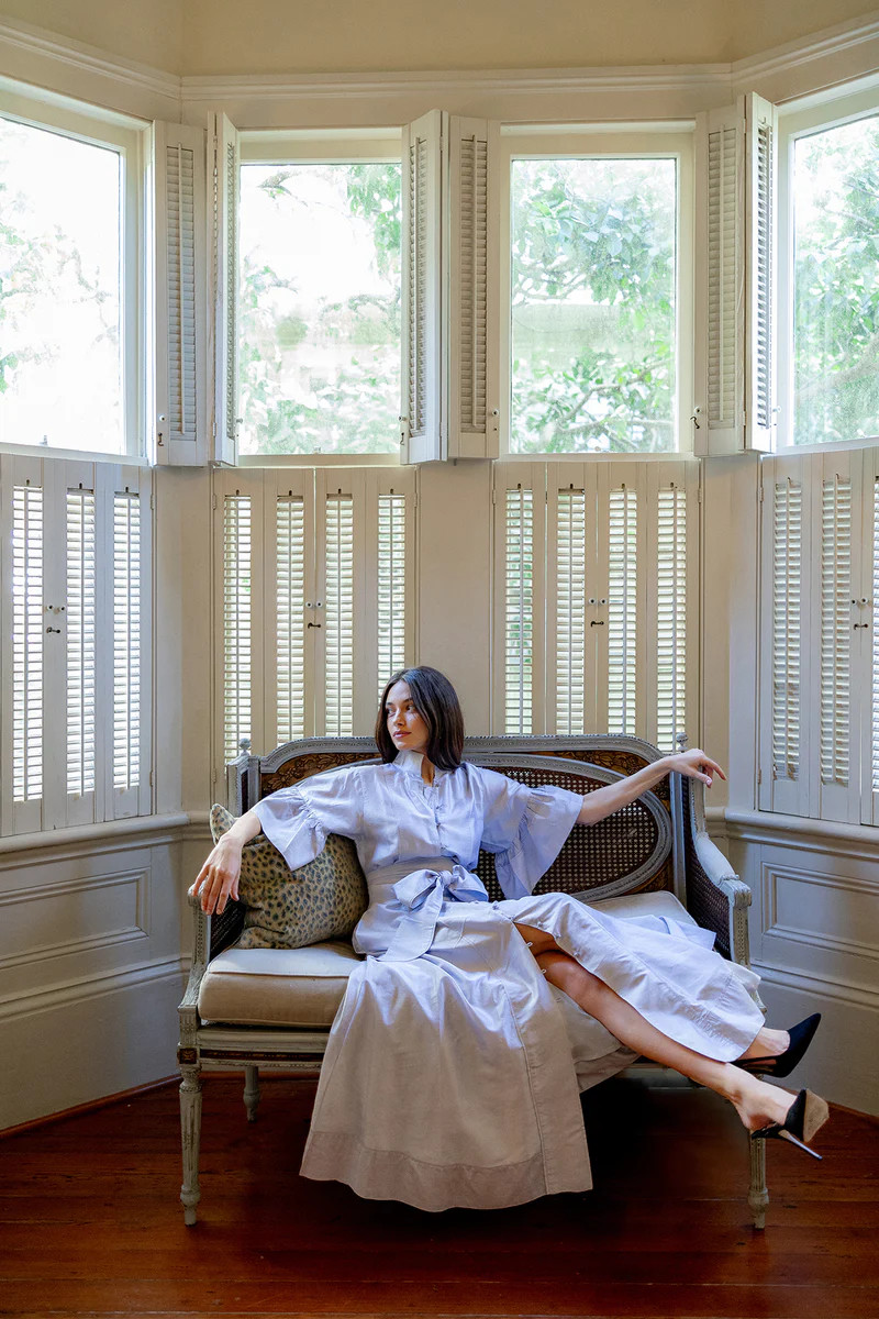 Leela Hostess Kaftan | Dove Grey Silk Taffeta | SUE SARTOR