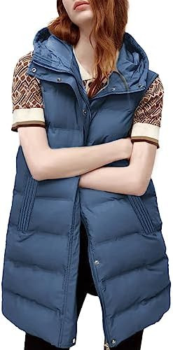 Fiona Jolin Long Puffer Vest Women Sleeveless Hooded Puffy Jacket Coat Outerwear Vest Gilet | Amazon (US)