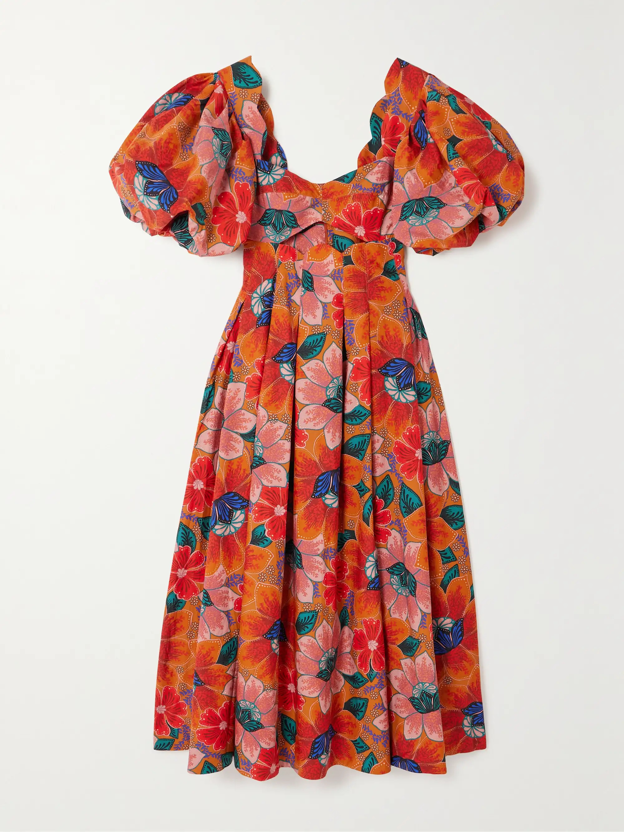 Marias cutout pleated floral-print cotton midi dress | NET-A-PORTER (US)