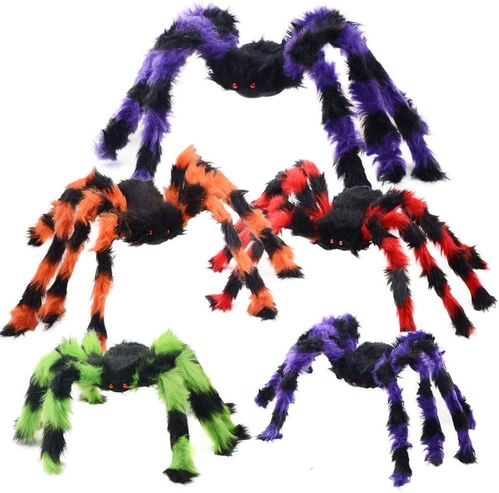 BEIGUO 5pcs Halloween Spider Giant Spider with Red Eyes Colorful Hairy Scary Halloween Spider Dec... | Amazon (US)