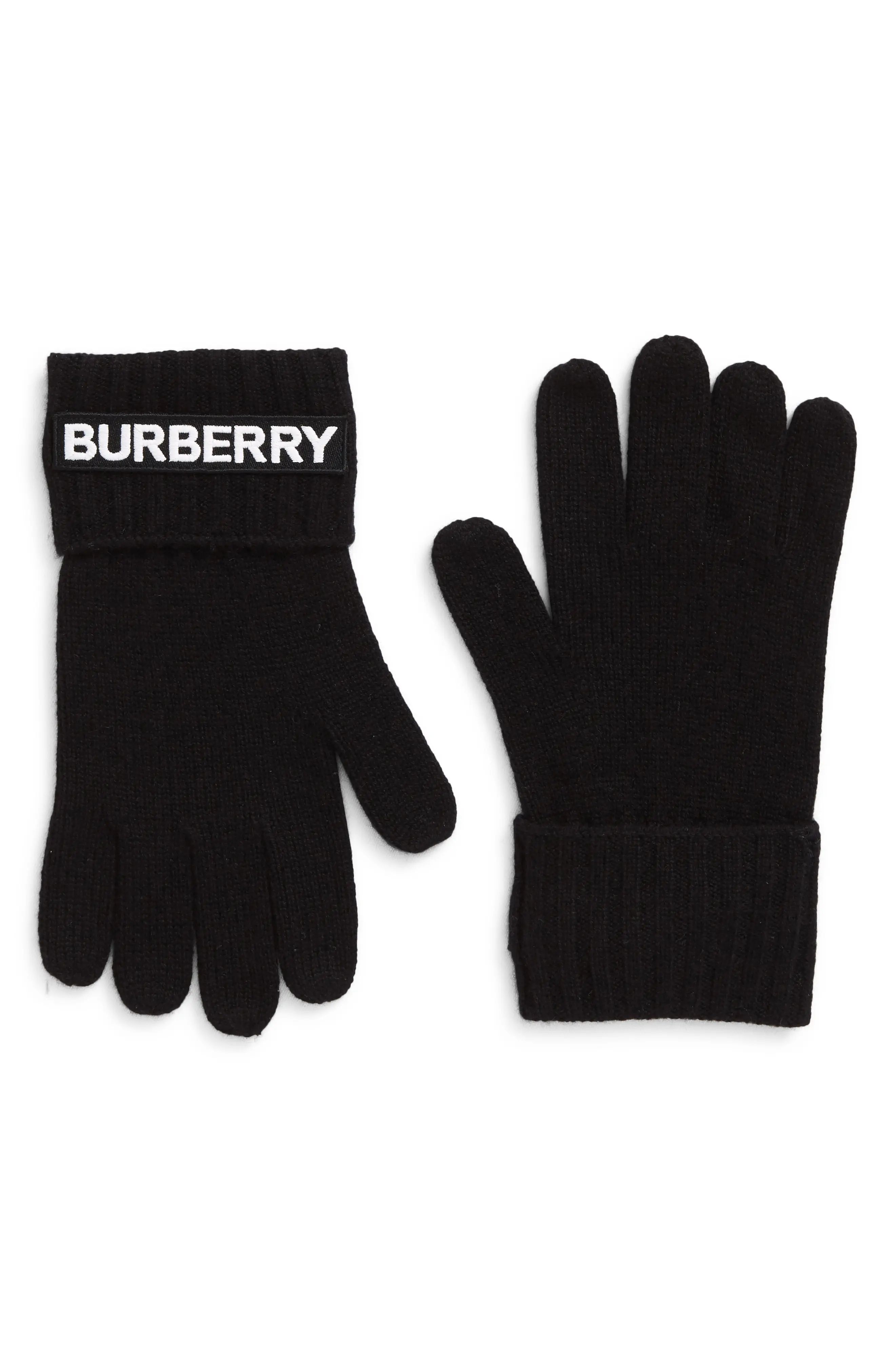 Burberry Kingdom Logo Applique Cashmere Gloves, Size Medium in Black at Nordstrom | Nordstrom