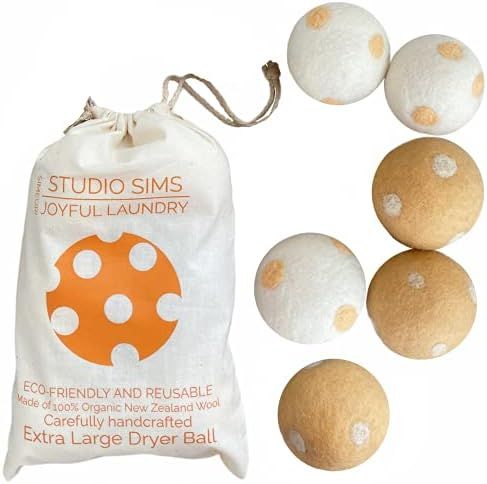 studio simeuri Dryer Balls Laundry Reusable Wool Dryer Balls Set of 6 Pack, XL 100% New Zealand Reus | Amazon (US)