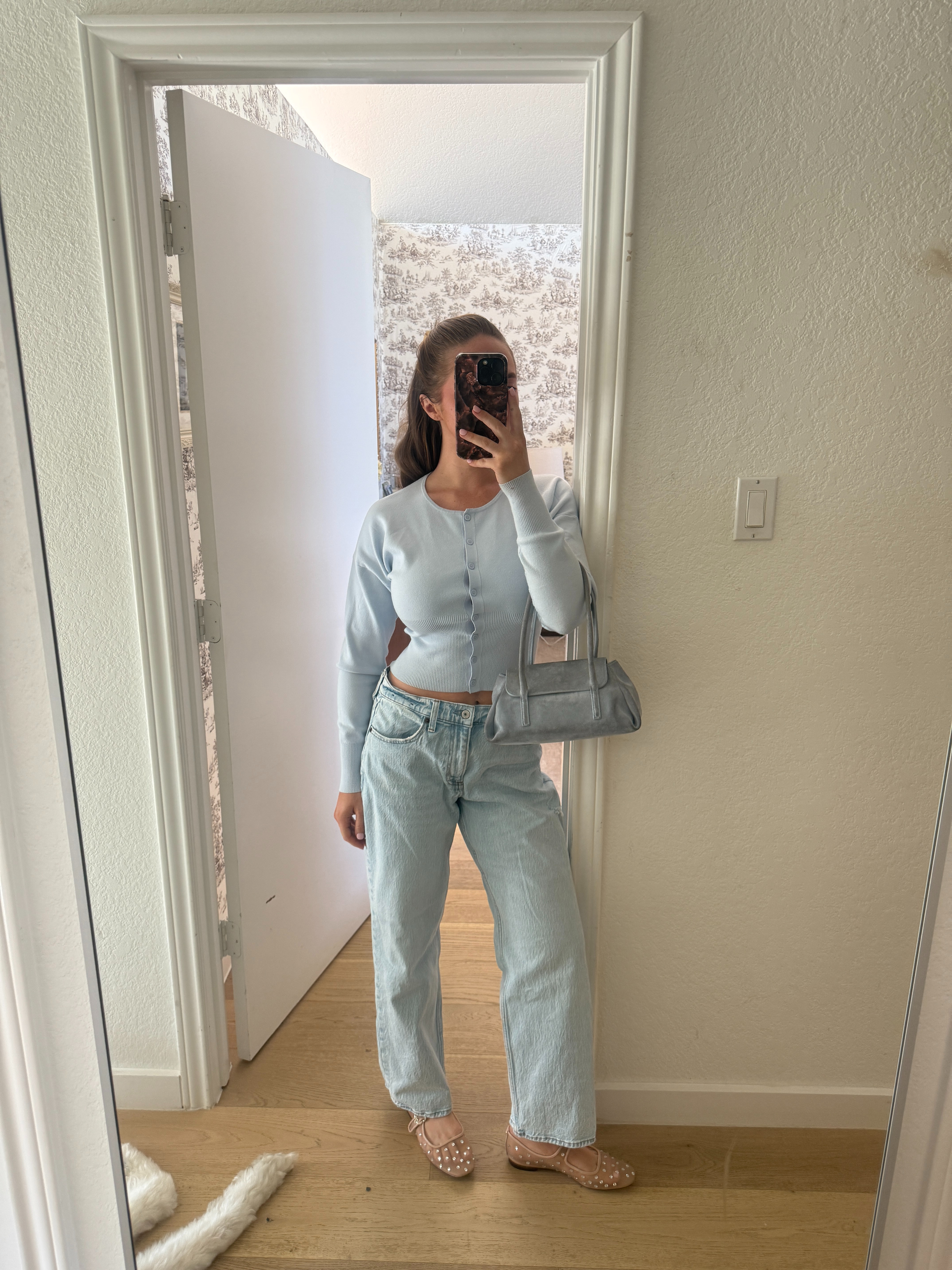 starting to feel a little cooler outside!🤍 wearing my tride & true jeans paired with these embellished flats. my top is exact- no longer available in this color but many others! 

 #LTKSeasonal #LTKStyleTip #LTKShoeCrush