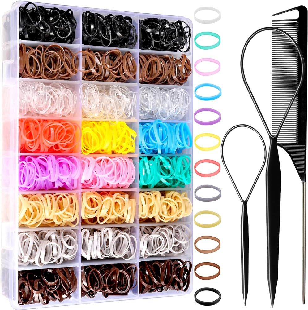 Elastic Hair Bands, YGDZ 1500 pcs Small Rubber Bands for Hair with Organizer Box, Ponytail Holder... | Amazon (US)