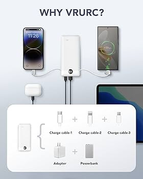 VRURC Portable Charger Built-in Cables and AC Wall Plug, USB C Power Bank 10000mAh, [2023 Upgrade... | Amazon (US)
