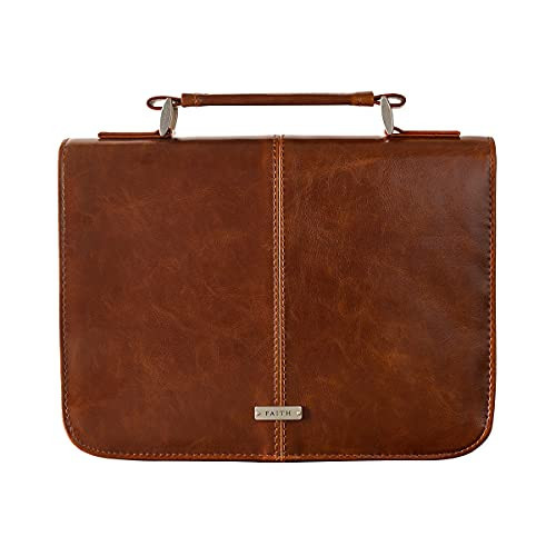 Christian Art Gifts Men/Women's Classic Bible Cover Faith Badge, Brown Faux Leather, Large | Amazon (US)