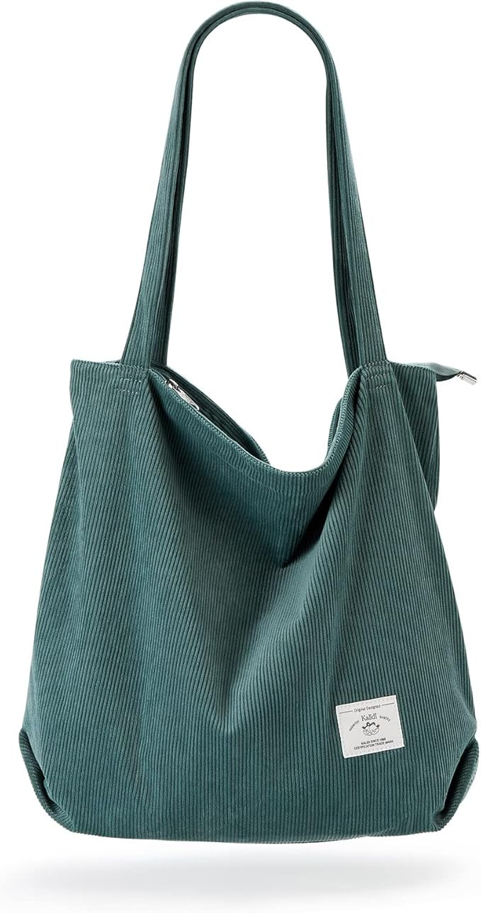 KALIDI Women Corduroy Tote Bag Zipper Casual Tote's Handbag Big Capacity Shoulder Bag with Pocket... | Amazon (US)