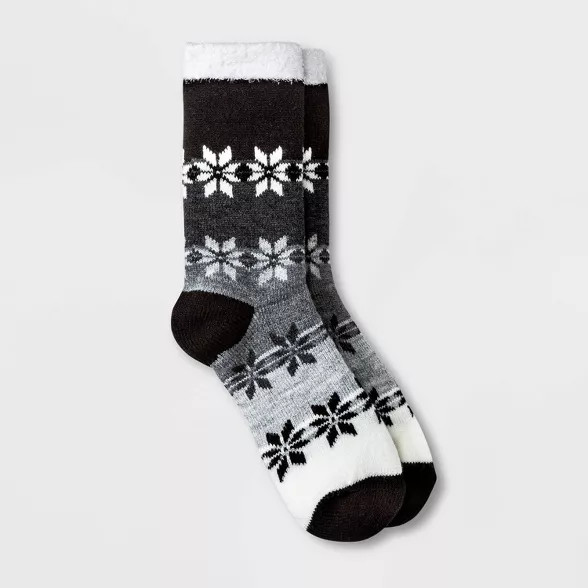 Women's Gradient Snowflake Double Lined Cozy Crew Socks - A New Day™ Black/Charcoal/Hea... | Target