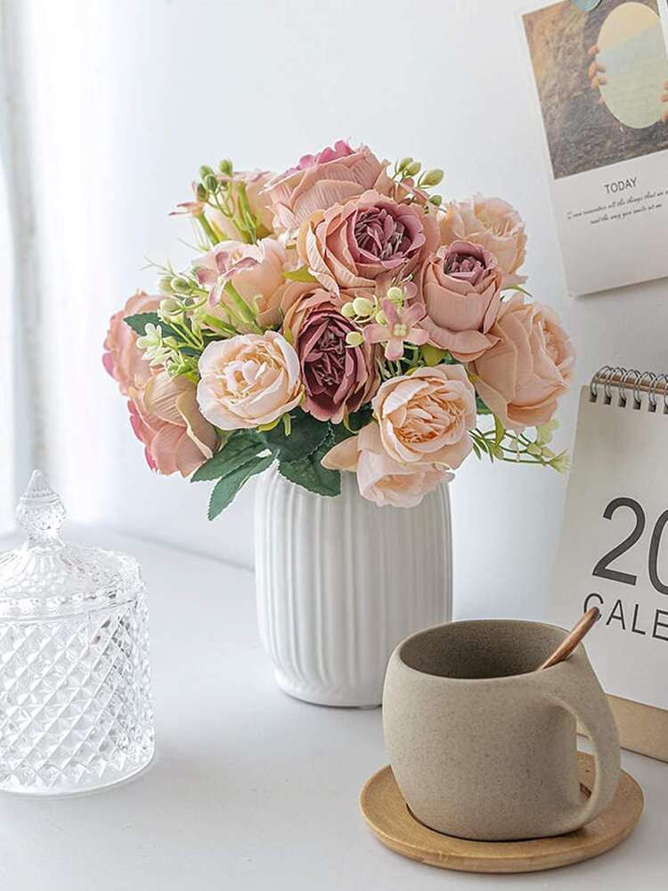 1pc 11.8inch Artificial Rose Flower Bouquet With 7pcs Head, Plastic Flower For Wedding Arrangemen... | SHEIN