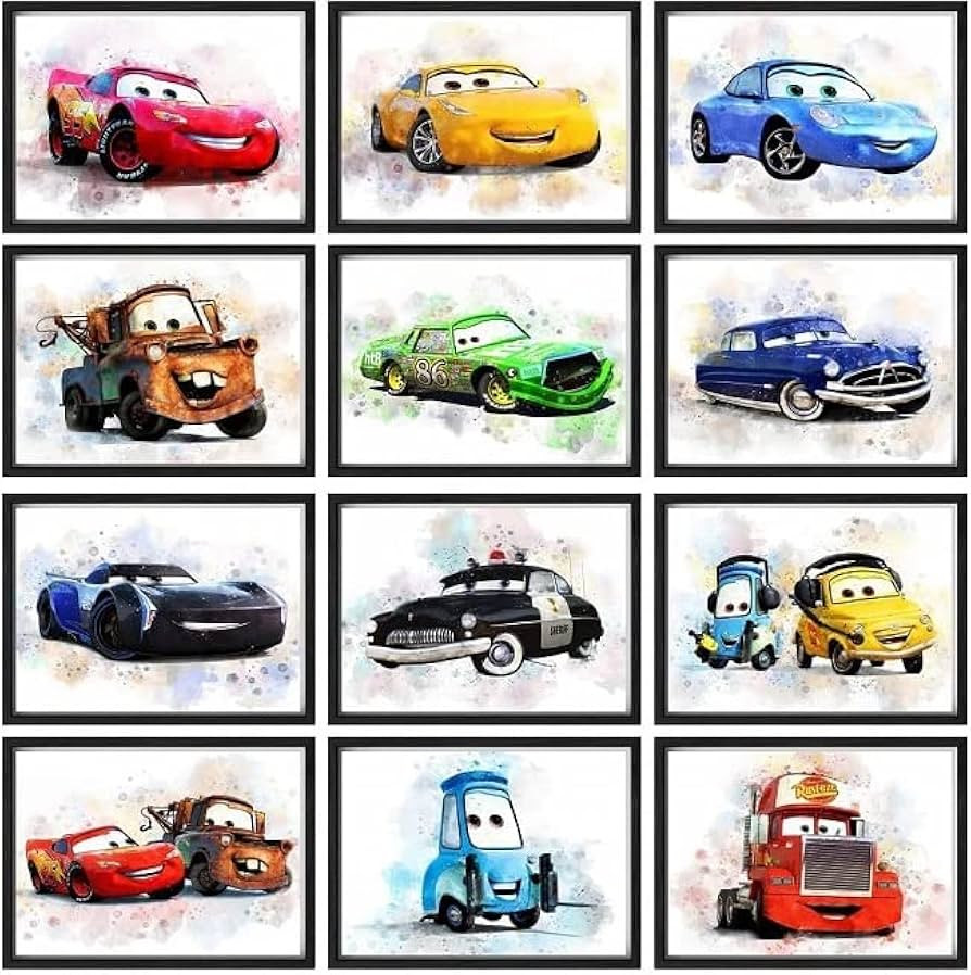 Print A To Z Cars Movie Poster, Cars Watercolor Wall Decor Prints, UNFRAMED(8"x10" Set of 12), Ca... | Amazon (US)