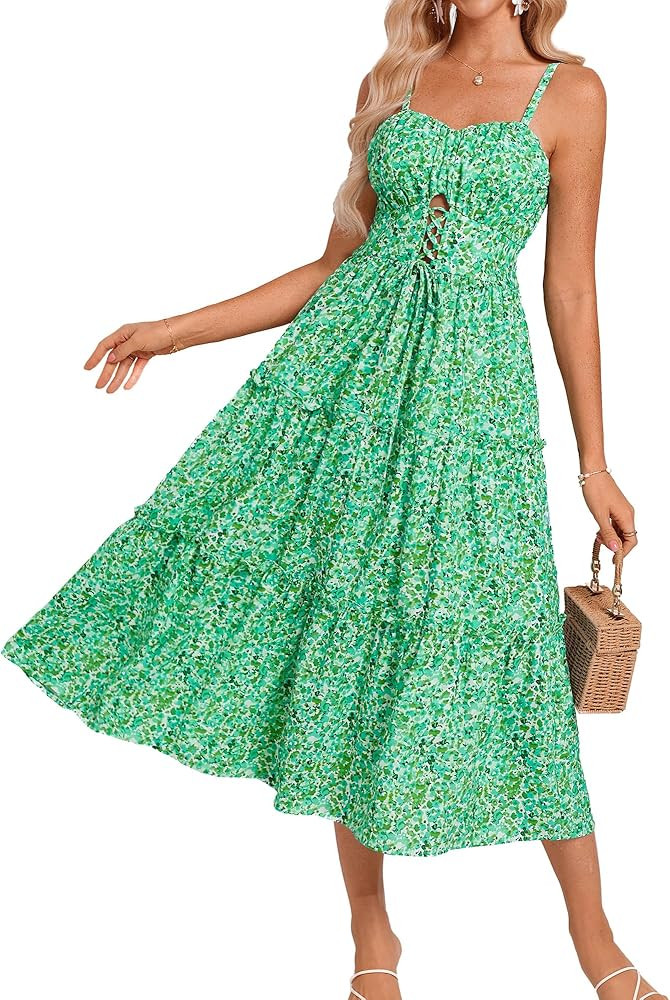 GRACE KARIN Women's Summer Floral Dress 2025 Spaghetti Strap Smocked Tiered Casual Beach Boho Max... | Amazon (US)
