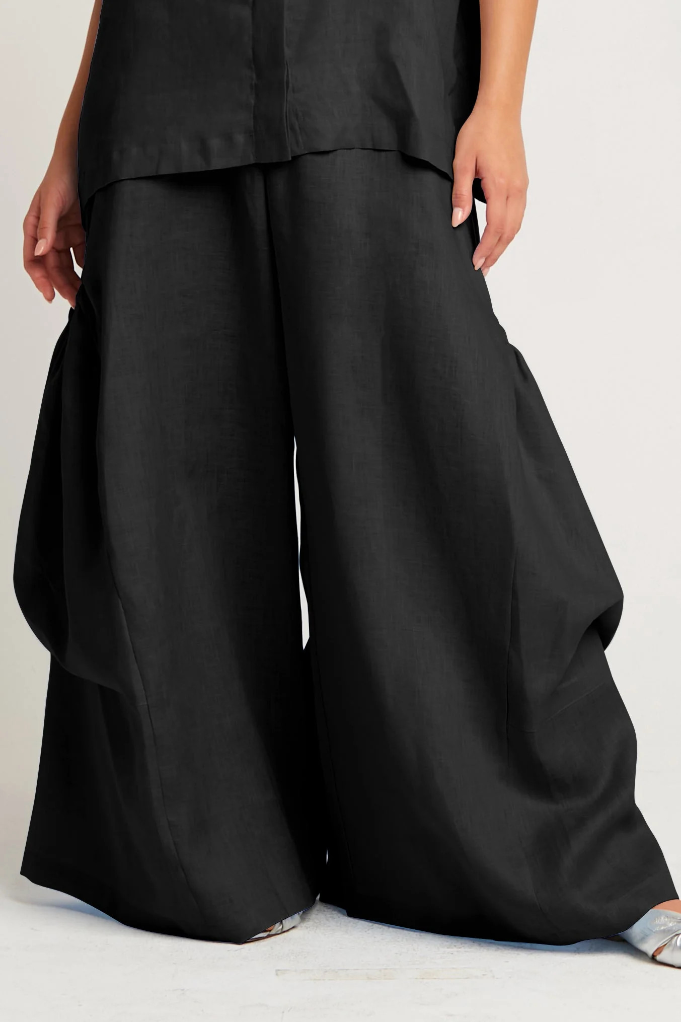 Linen Big Pocket Pants - Black | Planet By Lauren G
