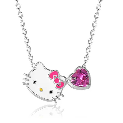 Sanrio Hello Kitty and Pink Heart Pendant Necklace in Silver-Tone in Silver/pink at Nordstrom | Nordstrom