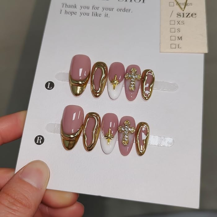 10Pcs Handmade Press On Nails Almond With Tools,Acrylic Icy Platinum French Tips Fake Nails with ... | Amazon (US)