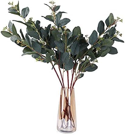 Amazon.com: Eucalyptus Leaves Green Branches 5 Pcs Faux Stems Greenery Artificial Eucalyptus Plan... | Amazon (US)