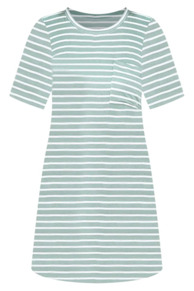 Turn The Other Cheek Sage Striped T-Shirt Dress | Pink Lily