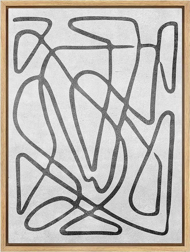 SIGNWIN Framed Canvas Wall Art Hand Drawn Organic Lines Abstract Brushstroke Illustrations Minima... | Amazon (US)
