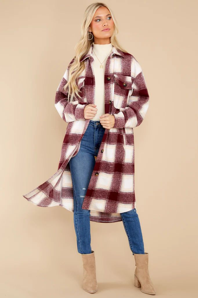 Chill Time Burgundy Plaid Coat | Red Dress 