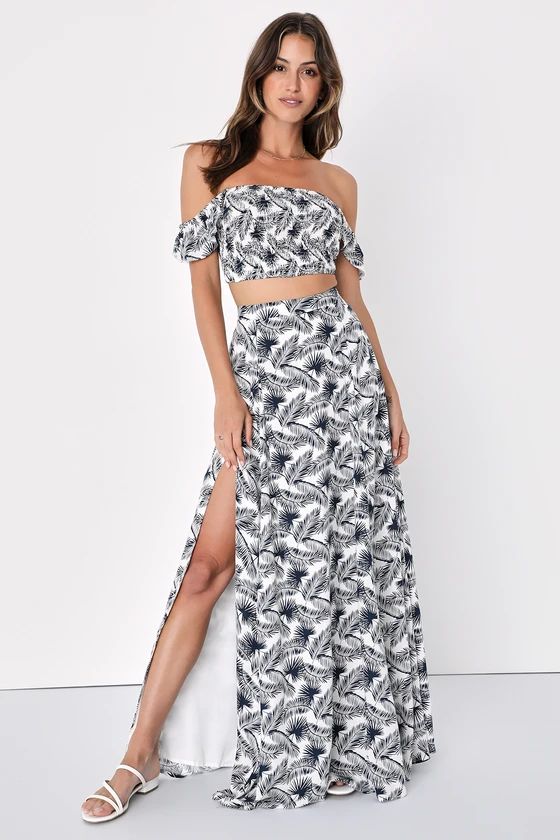 Trancoso Navy Blue Floral Print Two-Piece Maxi Dress | Lulus