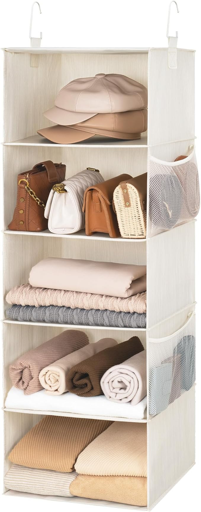 StorageWorks Hanging Closet Organizer, 5-Shelf Hanging Shelves with 2 Hooks, Foldable Space-Savin... | Amazon (US)