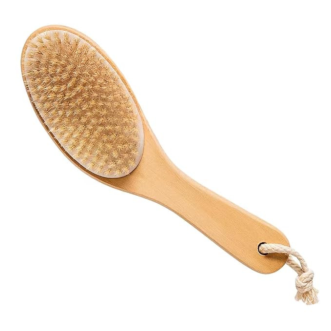 100% Natural Boar Bristle Body Brush with Contoured Wooden Handle by TOUCH ME | Amazon (US)