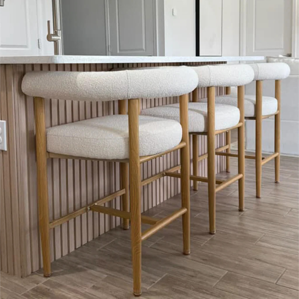 Melbourne 24" Boucle Counter Stool with Arms (Set of 3) | Pop Maison