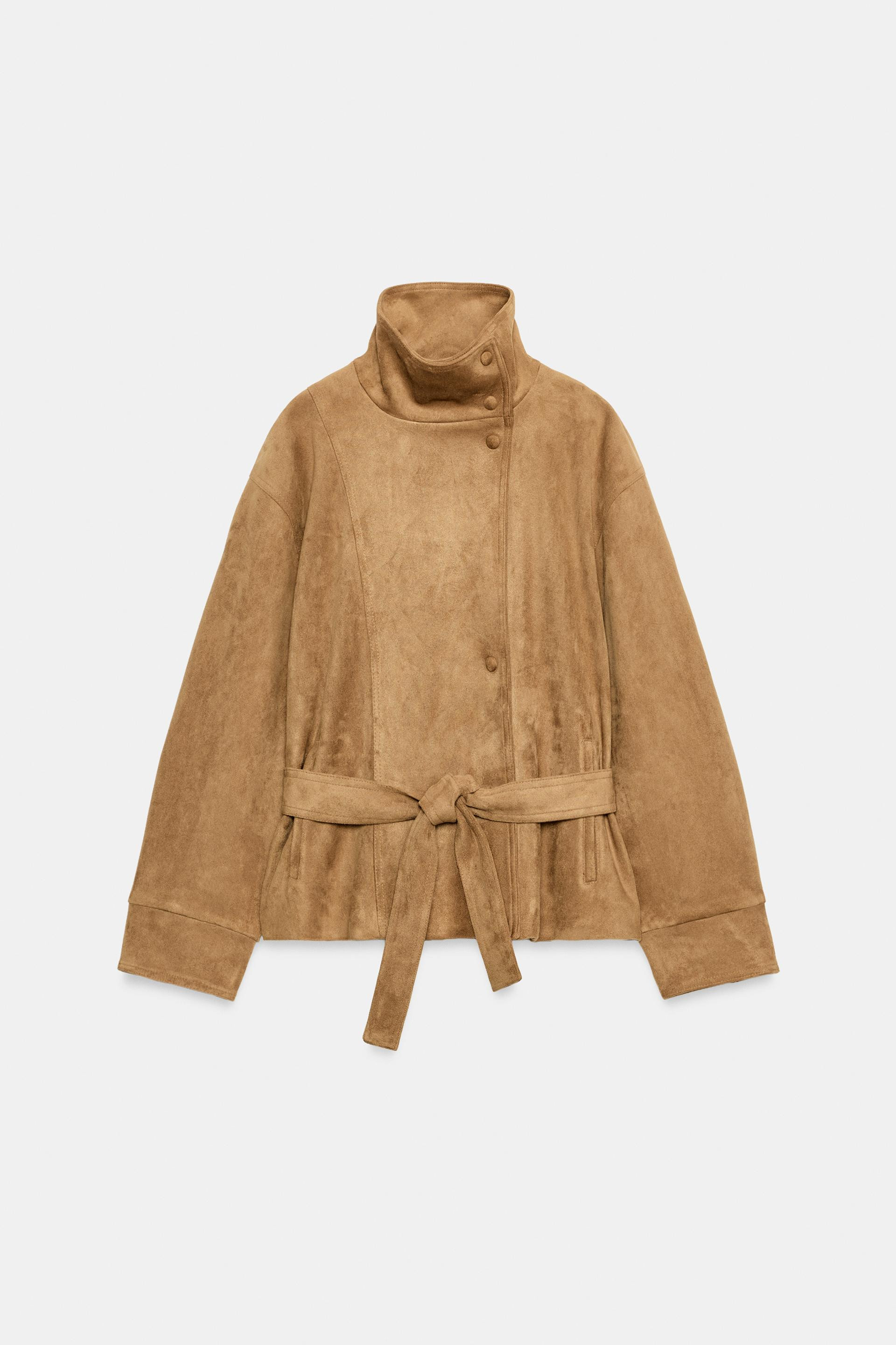 Zara - Faux Suede Belted Jacket - Dark Mink - S - Woman | Zara US