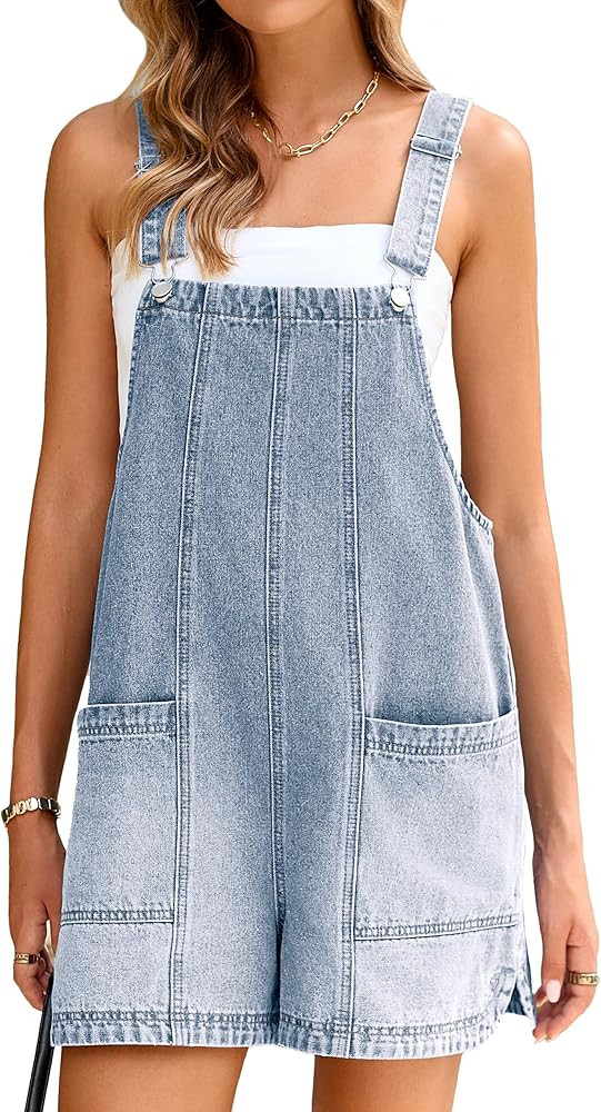 Glamaker Womens Denim Overalls Romper Casual Loose Fit Jean Rompers Adjustable Straps Overall Sho... | Amazon (US)