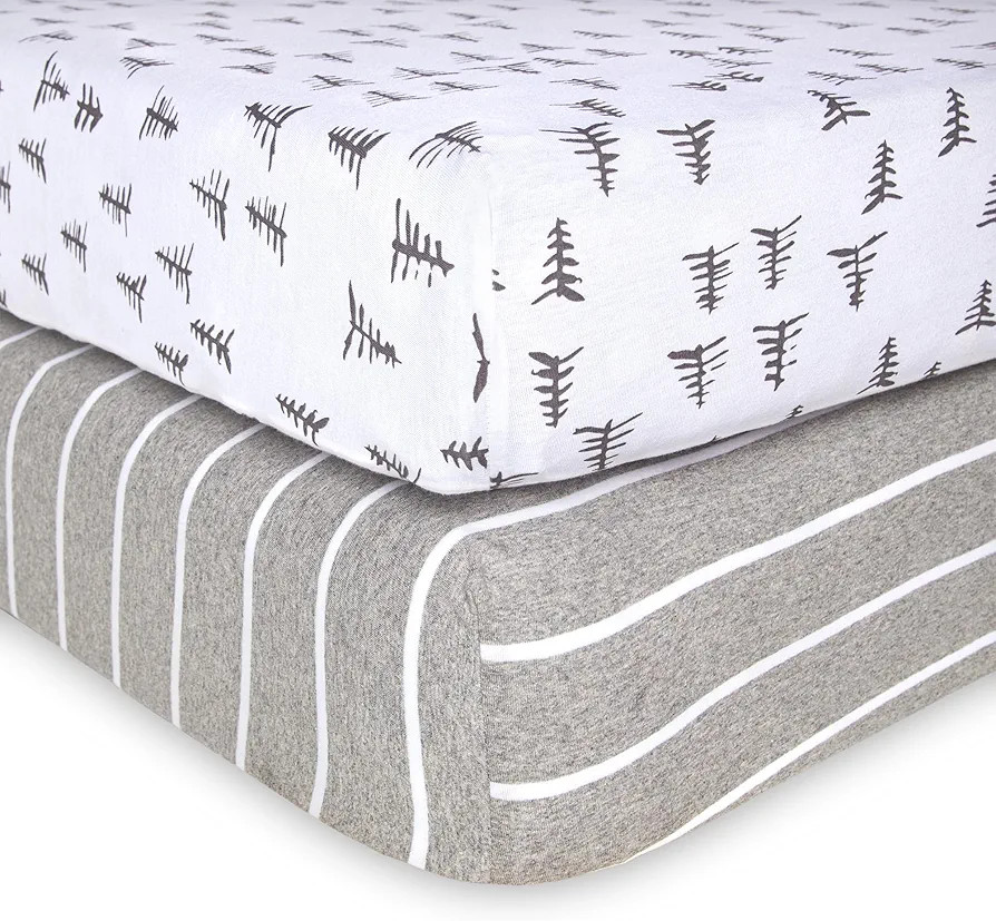Burt's Bees Baby Fitted Crib Sheet Organic Cotton BEESNUG - Pine Forest and Stripe Prints, Fits U... | Amazon (US)