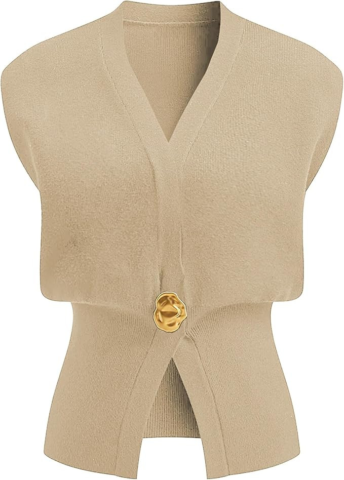 Womens Sleeveless Sweater Vest Deep V Neck Button Down Waist Cinched Knit Trendy Solid Pullover T... | Amazon (US)