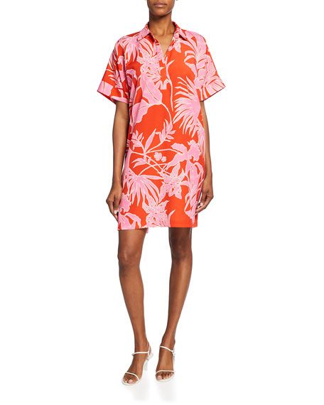 Natori Aiko Floral-Print Short-Sleeve Dress | Neiman Marcus