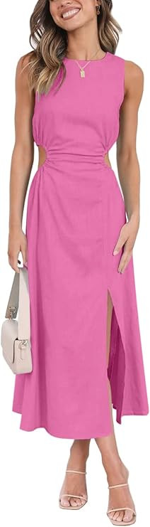 LILLUSORY Women's Cutout Split Bodycon Midi Dress Sleeveless Sexy Slit Maxi Dresses | Amazon (US)