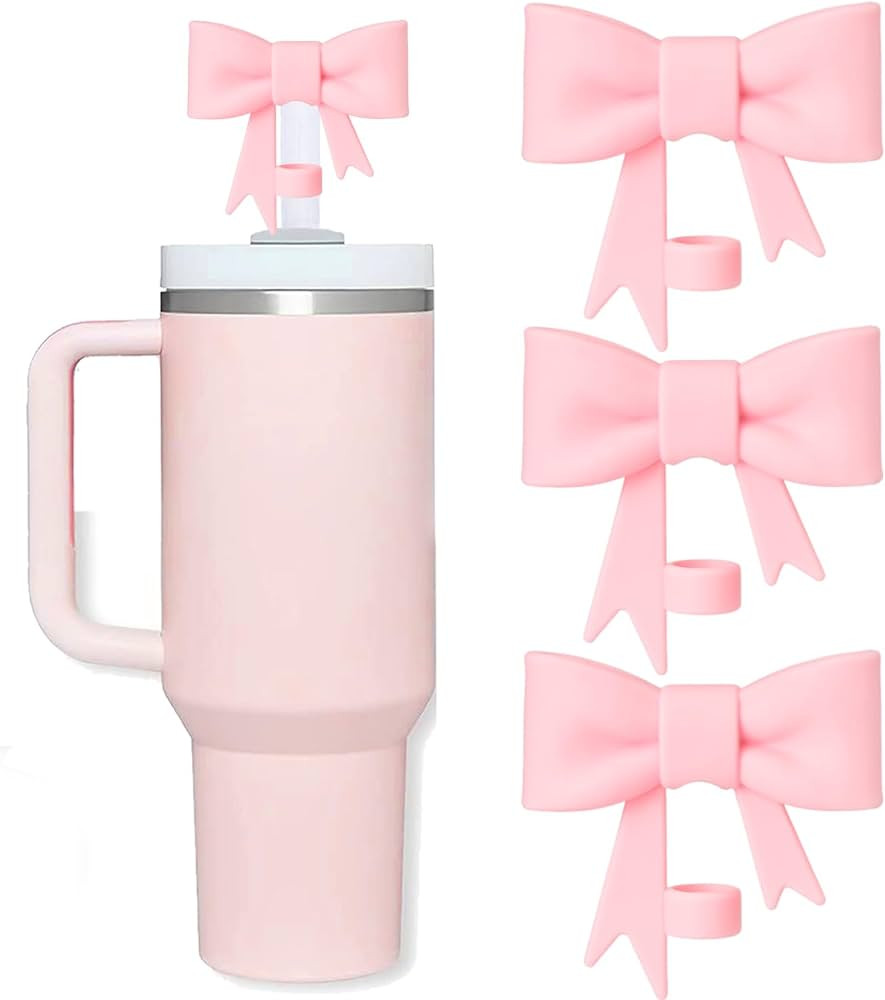 Bow Straw Covers Cap Toppers Compatible with Stanley Tumbler Cups, Cute Pink 10mm Reusable Silico... | Amazon (US)