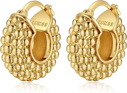 18K Gold Plated Chunky Hoop Earrings for Women Fashion Thick Gold Hoops Set Jewelry for Birthday ... | Amazon (US)