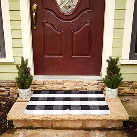 Buffalo Plaid Rug - 24""x36"" Check Outdoor Door Mat - Black and White Checkered Cotton Blend Farmho | Walmart (US)