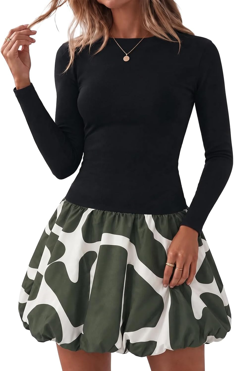 Imily Bela Fall Long Sleeve Dress for Women Mock Neck Bubble Skirt | Amazon (US)