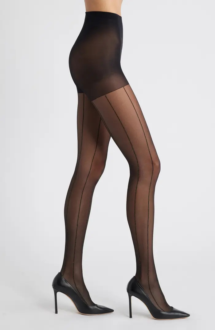 Metallic Pinstripe Control Top Tights | Nordstrom
