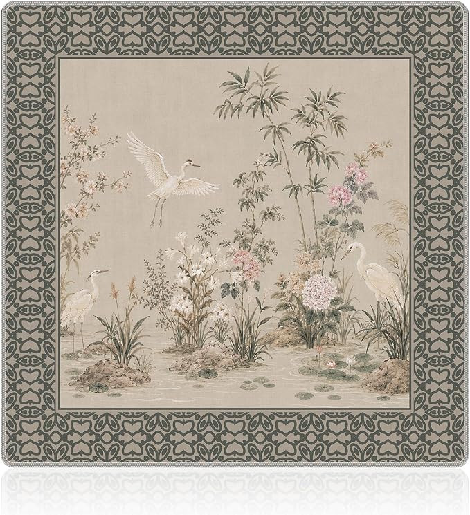 Brown Chinoiserie Floral Crane Bird Mahjong Mat 31.5 x 31.5 in | Chinese Blooming Branch Bird Ant... | Amazon (US)