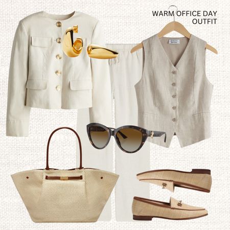 Work outfit for warm weather 👩‍💼🔥

‼️Don’t forget to tap 🖤 to favorite this post, add it to your favorites folder and come back later to shop 

Read the size guide/size reviews to pick the right size.

Work outfit, city trip outfit, workwear, summer outfit, spring holiday, woven loafers, straw bag, raffia tote bag, linen jacket, linen waistcoat, tortoise sunglasses, pull on pants, office outfit, suit waistcoat

#LTKworkwear #LTKstyletip #LTKSeasonal
