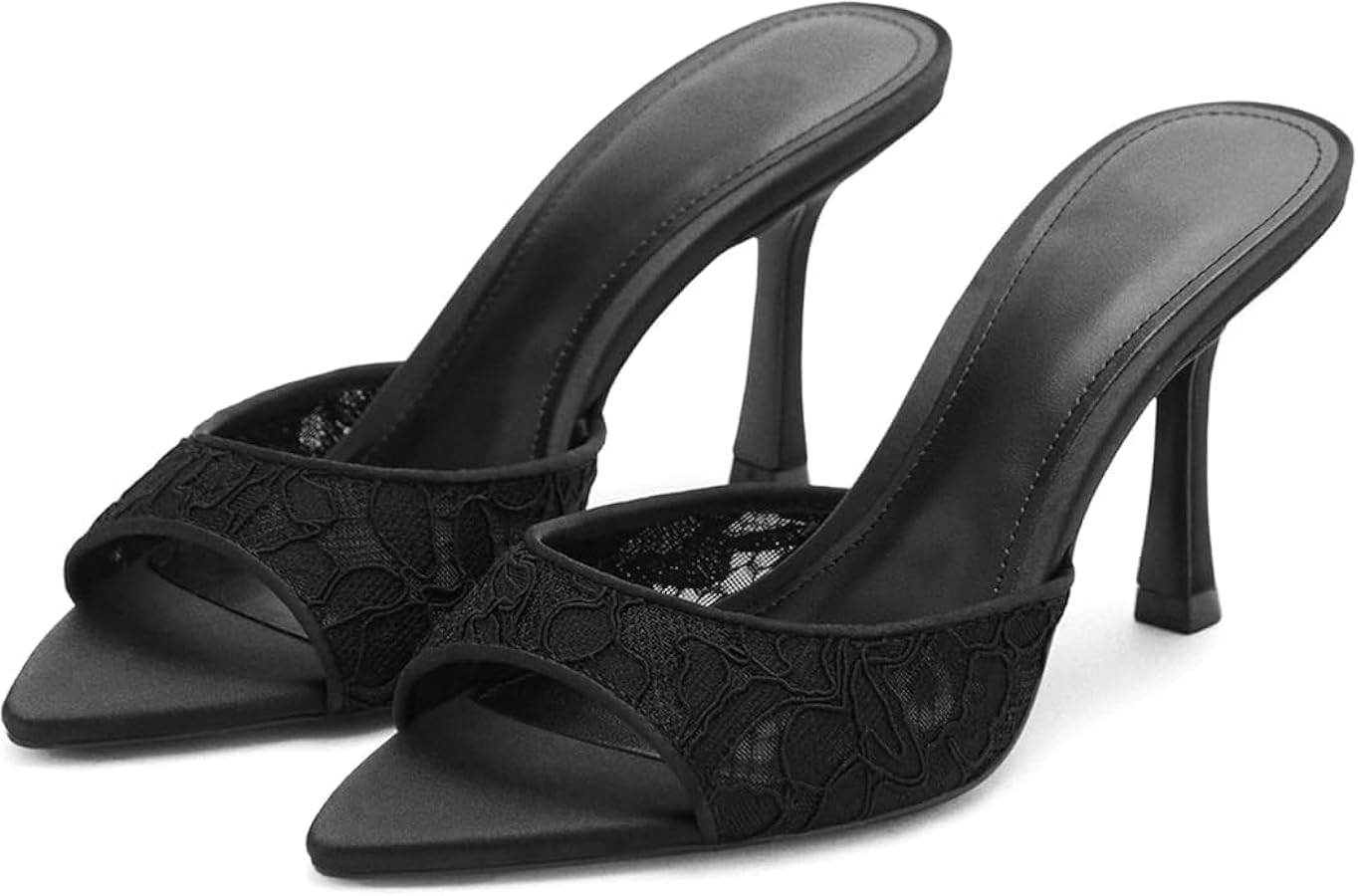 Wnshonzy Heeled Sandals For Women Wedding Heels Lace Bride Pointed Open Toe High Heels Stiletto P... | Amazon (US)
